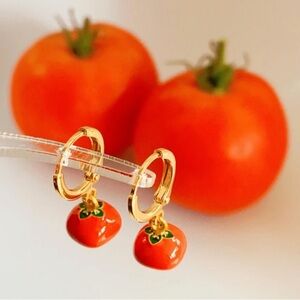14k Gold Hoop Earrings with Tomato Charms